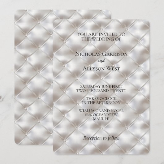 Romantische Glam White Faux Leather Wedding Kaart (Voorkant / Achterkant)