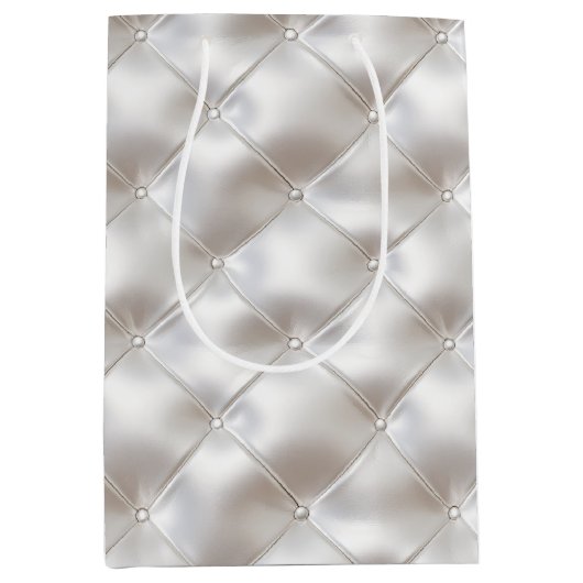 Romantische Glam White Faux Leather Wedding Medium Cadeauzakje (Voorkant)