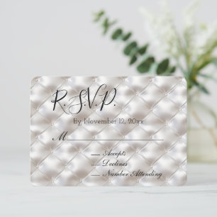 Romantische Glam White Faux Leather Wedding RSVP Informatiekaartje
