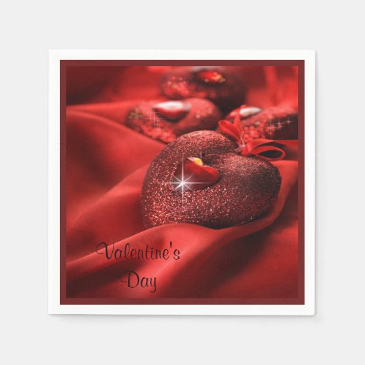 Romantische Glitter Hartjes Valentijnsdag Servetten (Voorkant)
