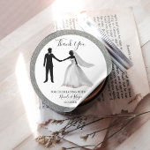 Romantische glitter met bruid en bruidegom bedankt ronde sticker