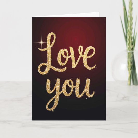 Romantische Glitter Script Love You Kaart (Voorkant)