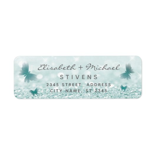 Romantische glittery Butterfly-label voor bruiloft Etiket (Voorkant)