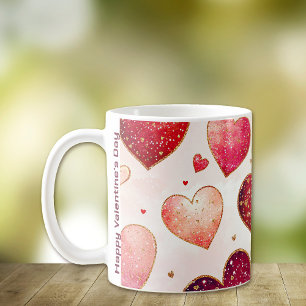 Romantische Glittery Gold Pink Red Hearts Valentij Koffiemok