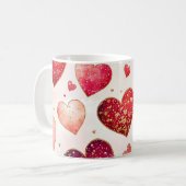 Romantische Glittery Gold Pink Red Hearts Valentij Koffiemok (Voorkant links)