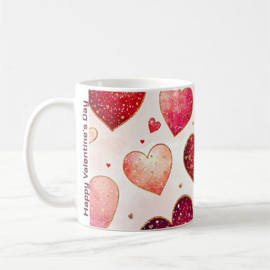 Romantische Glittery Gold Pink Red Hearts Valentij Koffiemok (Links)