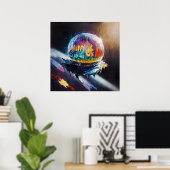 Romantische Globe - Abstracte Kosmische Kunststijl Poster (Thuiskantoor)