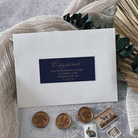 Romantische Gold en Navy Guest Adresetiketten Sticker