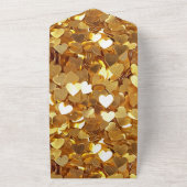 Romantische Gold Glam Hearts Wedding All In One Uitnodiging (Buitenkant)