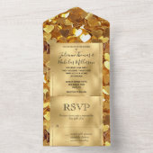 Romantische Gold Glam Hearts Wedding All In One Uitnodiging (Binnen)