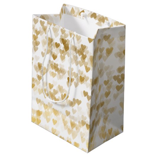 Romantische Gold Hearts bruiloft Medium Cadeauzakje (Achterkant Gekanteld)