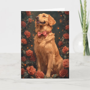 Romantische Golden Retriever Valentijnsdag Rozen Kaart