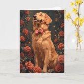 Romantische Golden Retriever Valentijnsdag Rozen Kaart (Gele Bloem)