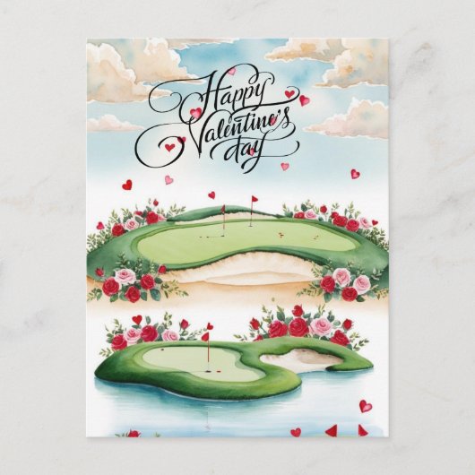 Romantische golfbaan met Rozen – Waterverf Briefkaart (Voorkant)