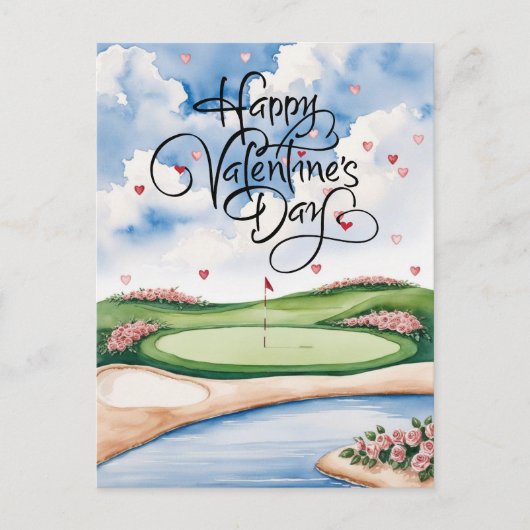 Romantische golfbaan met Rozen – Waterverf Briefkaart (Voorkant)
