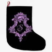 Romantische Goth-pink monogram Grote Kerstsok (Voorkant)