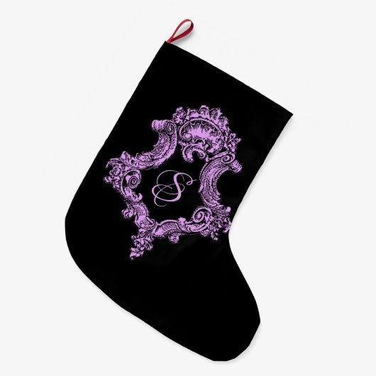 Romantische Goth-pink monogram Grote Kerstsok (Voorkant (Hangend))