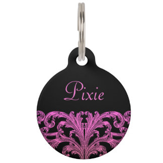 Romantische Gothic in Roze & Zwart Gepersonalisee Huisdierpenning