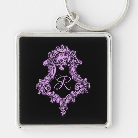 Romantische Gothic Roze Monogram Sleutelhanger (Voorkant)