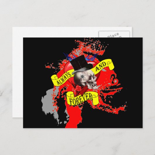 Romantische Gothische schedel Valentijns hart Feestdagenkaart (Voorkant / Achterkant)