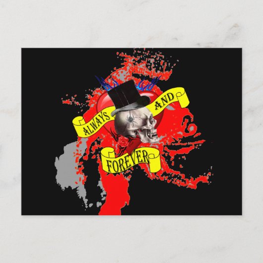 Romantische Gothische schedel Valentijns hart Feestdagenkaart (Voorkant)