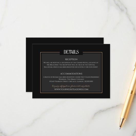 Romantische Gotische Bruiloft Minimalistische info Informatiekaartje (Voorkant / Achterkant in situ)