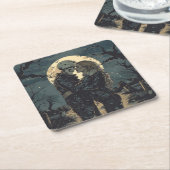 Romantische gotische cartoon van een skelet en vro kartonnen onderzetters (Schuin)