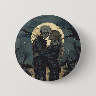Romantische gotische cartoon van een skelet en vro ronde button 5,7 cm