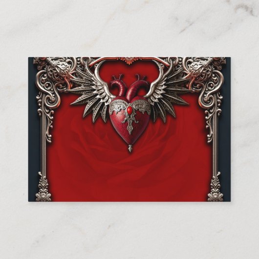 Romantische gotische iconen: hart, roos, schedel. informatiekaartje (Achterkant)