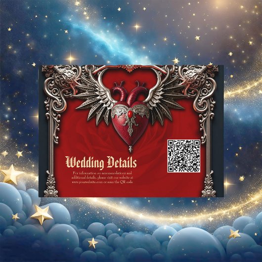 Romantische gotische iconen: hart, roos, schedel. informatiekaartje