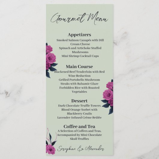 Romantische Gotische Liefhebbers Elegant Gourmet M Menu (Achterkant)