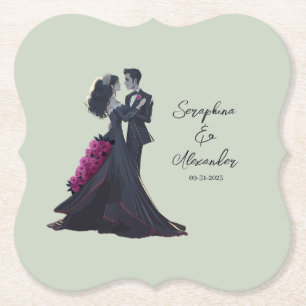 Romantische Gotische Liefhebbers Elegante Bruiloft Kartonnen Onderzetters