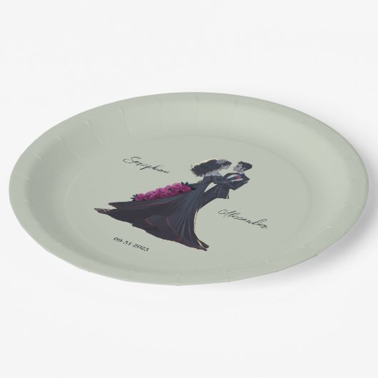 Romantische Gotische Liefhebbers Elegante Bruiloft Papieren Bordje (Gekanteld)