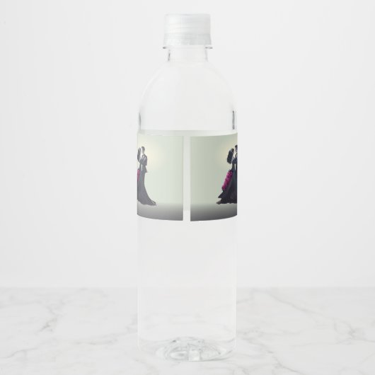 Romantische Gotische Liefhebbers Elegante Bruiloft Waterfles Etiket (Achterkant)