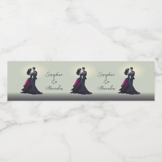 Romantische Gotische Liefhebbers Elegante Bruiloft Waterfles Etiket (Enkel label)