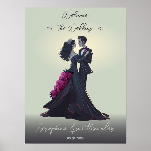 Romantische Gotische Lovers Elegant Bruiloft Welko Poster (Voorkant)