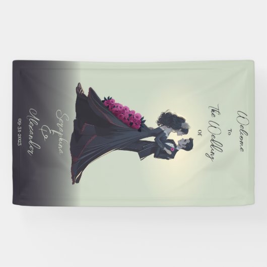 Romantische Gotische Lovers Elegant Bruiloft Welko Spandoek (Horizontaal)