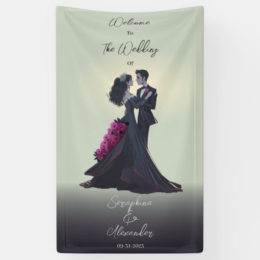 Romantische Gotische Lovers Elegant Bruiloft Welko Spandoek (Verticaal)