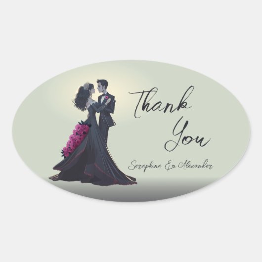 Romantische Gotische Lovers Elegant Dank U Ovale Sticker (Voorkant)