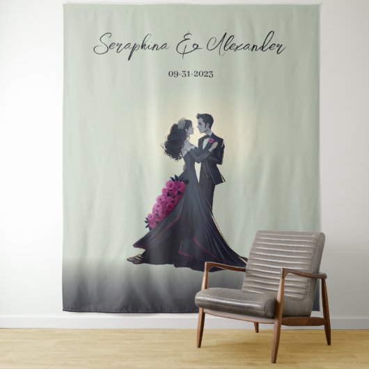 Romantische Gotische Lovers Elegante Bruiloft Acht Wandkleed (In situ)