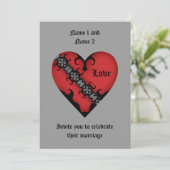 Romantische gotische middeleeuwse rode hart bruilo kaart (Staand voorkant)