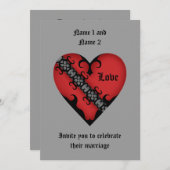 Romantische gotische middeleeuwse rode hart bruilo kaart (Voorkant / Achterkant)