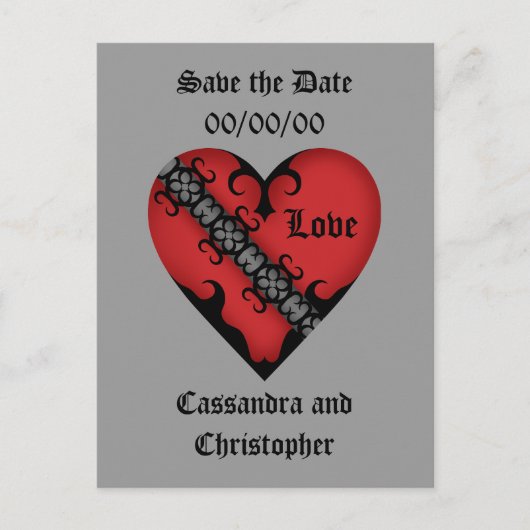 Romantische gotische middeleeuwse rode hart sparen aankondigingskaart (Voorkant)