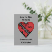 Romantische gotische middeleeuwse rode hart sparen aankondigingskaart (Staand voorkant)