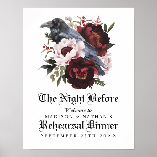 Romantische Gotische Raven bruiloft repetitie dine Poster (Voorkant)