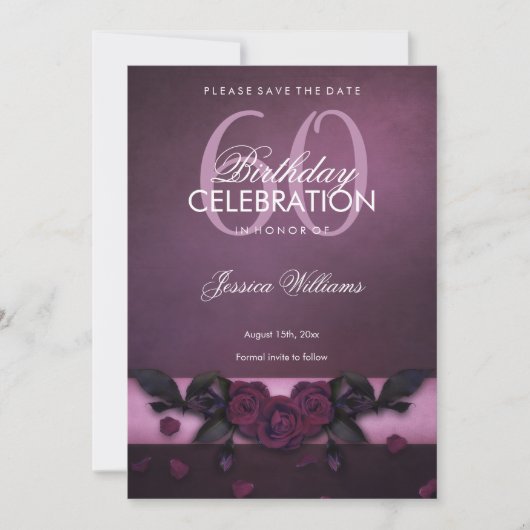 Romantische gotische rozen & bloemblaadjes verjaar save the date (Voorkant)