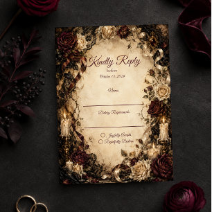 Romantische Gotische Rozen Bruiloft RSVP Kaartje