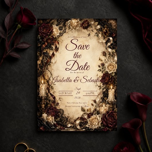 Romantische Gotische Rozen Bruiloft Save The Date
