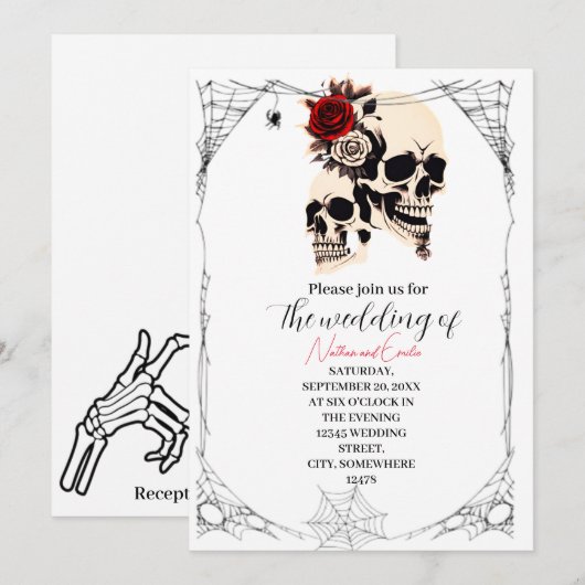 Romantische Gotische schedel bruiloft Uitnodiging (Voorkant / Achterkant)