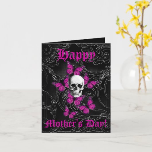 Romantische gotische schedel moederdag kaart (Gele Bloem)
